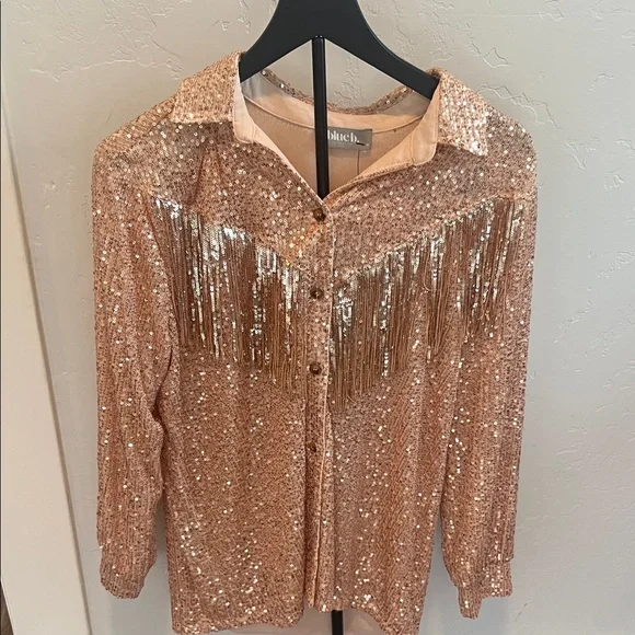 NWT Sequin Fringe Button-Up Shirt - Picture 1 of 7